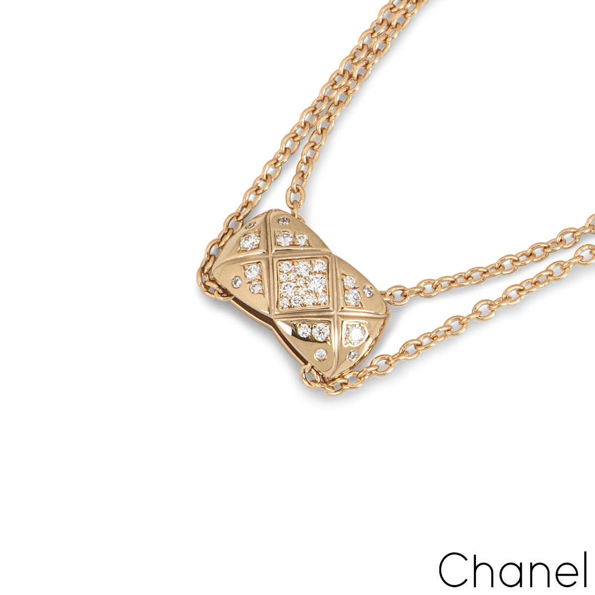 Chanel Beige / Rose Gold Diamond Coco Crush Necklace J11359